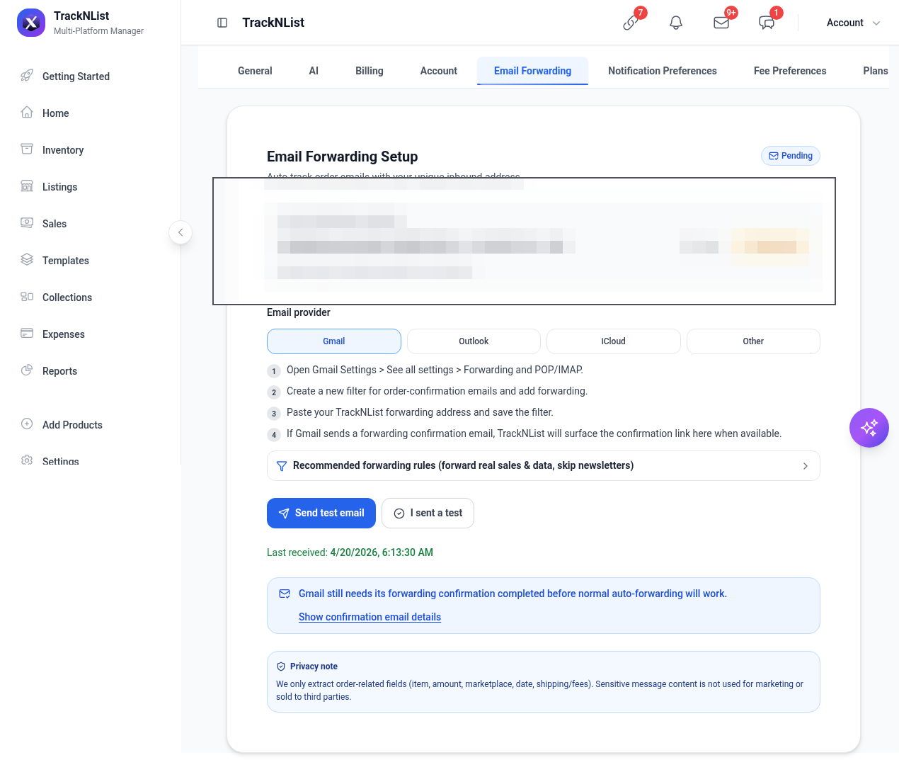 Email Forwarding setup with unique inbound address and Gmail steps
